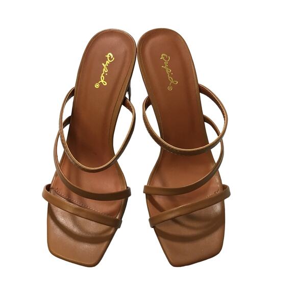 QUPID SZ 7 camel brown Kaylee strappy block 4" high heels NIB R2 - Picture 4 of 7